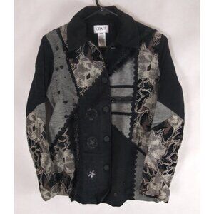 Vintage Graff Petite Women's Embroidered Sequined Floral Black & Gray Blazer PXS